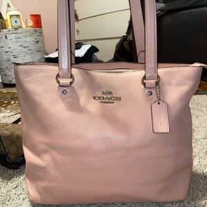 Coach Blush Pink Leather Tote with Logo Charm